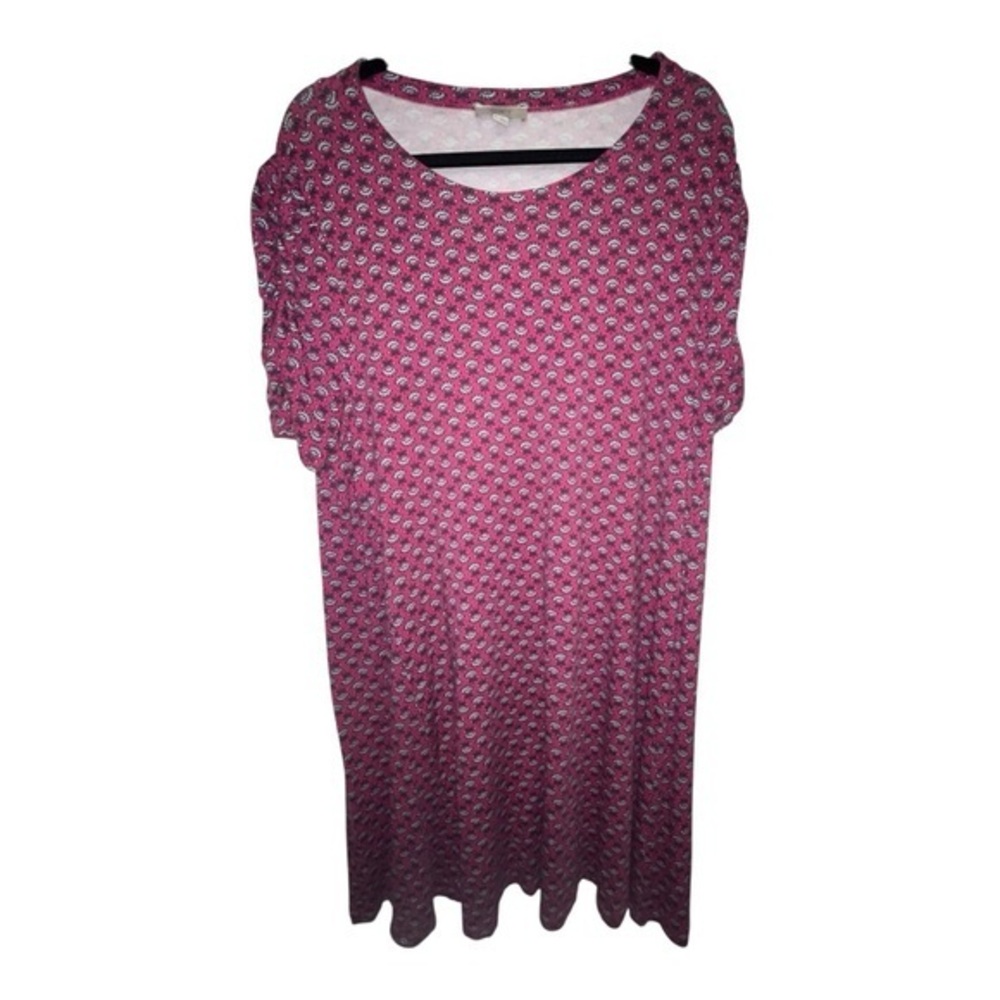 LOFT Pink and Black Patterned Midi Dress